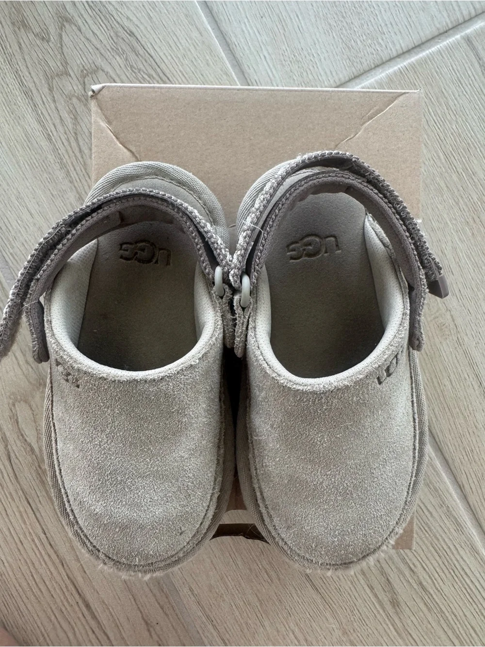 UGG Kids Beige Suede Strap-Back Slip-Ons